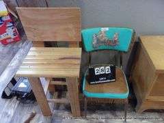 LOT (2): COWGIRL DESIGN CHAIR W/ COWHIDE, WOOD STOOL