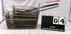 4 STAINLESS STEEL DEEP FRYER BASKETS, 4 X MONEY