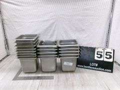STACK OF STAINLESS STEEL SMALL FOOD PANS, 19 QTY