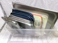 PLASTIC TOTE W/ VARIETY OF LIDS