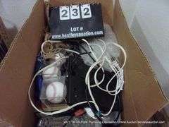 BOX: MISC CD'S, VIDEO'S, CORDS, (3) SIGNED BASEBALLS