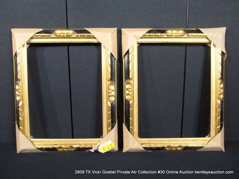 2 BLACK & GOLD PAINTED WOODEN FRAMES - 2 X MONEY BOTH FRAMES: 19X23
