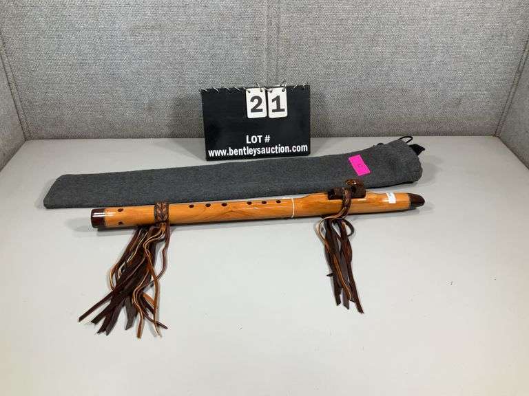 NATIVE AMERICAN-STYLE FLUTE W/ LEATHER FRINGES F#