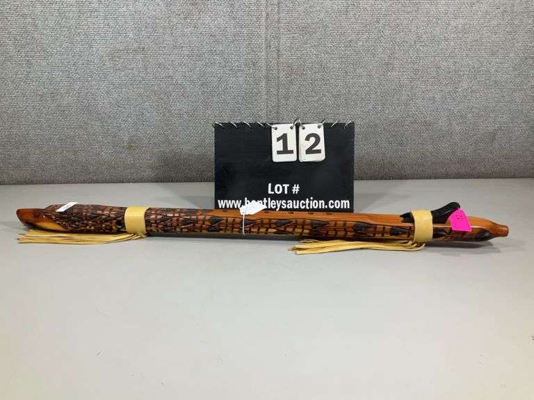 FRAZLER NATIVE AMERICAN-STYLE FLUTE EAGLE DESIGN W/ LEATHER FRINGES