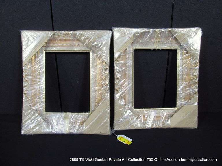 2- WHITEWASH & GOLD SPECKED WOODEN FRAMES - 2 X MONEY BOTH FRAMES: 16X18