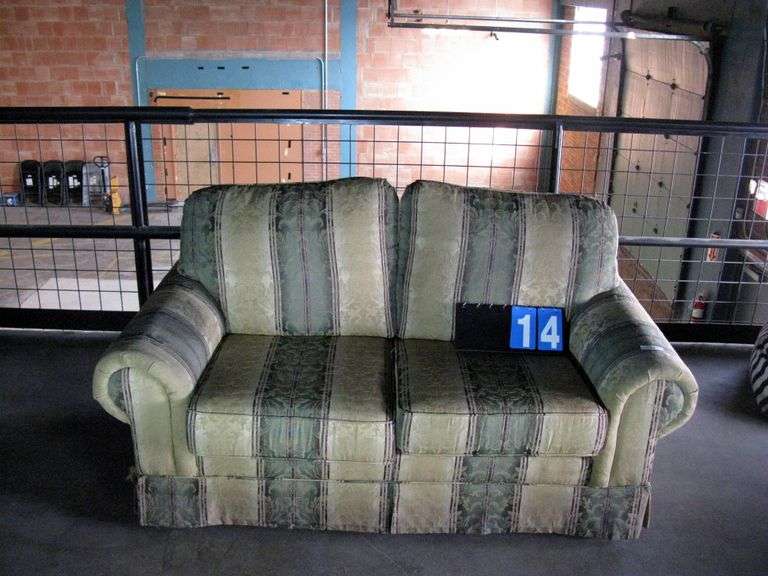 GOLD & GREEN FABRIC LOVE SEAT