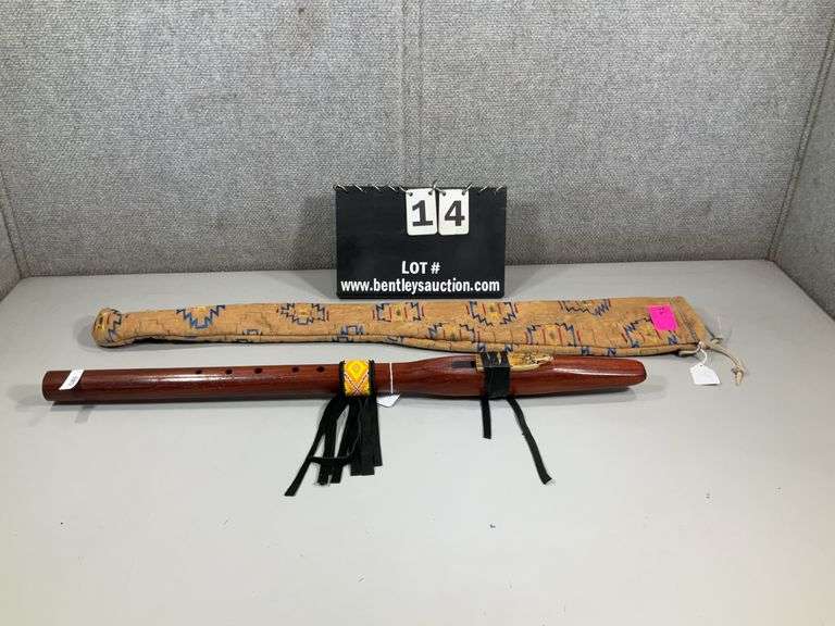 HANDCRAFTED NATIVE AMERICAN-STYLE FLUTE W/ BEAD DECORATION