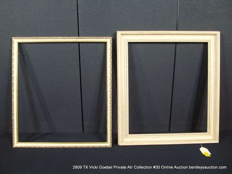 2 FRAMES: 1-WHITE & GOLD PAINTED WOODEN FRAME, 1-WHITE WASH & GOLD SPECKLED WOOD FRAME 2X MONEY ONE 