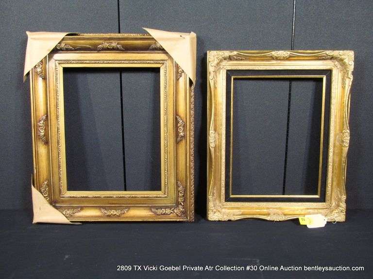 2 FRAMES: 1-BLACK & GOLD CARVED ORNATE FRAME 1-BRONZE FLORAL CARVED FRAME - 2 X MONEY ONE FRAME: 13X