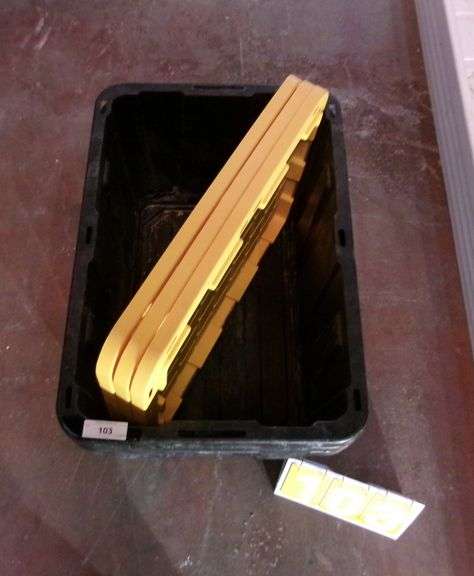 3 - BLACK PLASTIC TOTES W/ YELLOW LIDS - 3 X MONEY