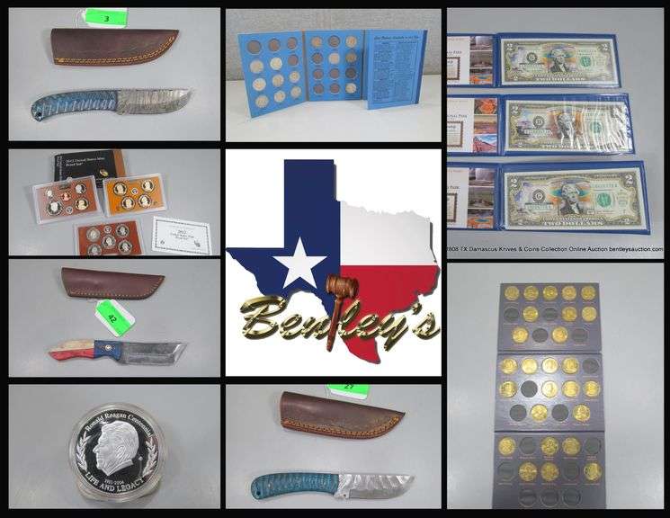 2808-TX Damascus Knives & Coin Collection Online Auction