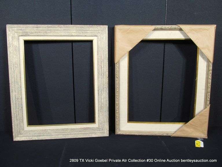 2 FRAMES: 1 -WHITEWASH & GOLD WOOD FRAME, 1-WHITEWASH & GOLD SPECKLED WOOD FRAME, 2 X MONEY BOTH FRA