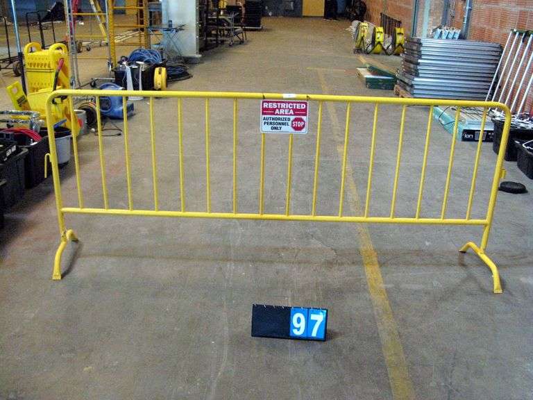 HEAVY DUTY YELLOW STEEL CROWD CONTROL BARRIER W/ CURVED LEGS