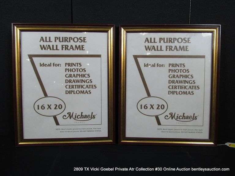 2 - RED/BROWN & GOLD MICHAEL'S GLASS FRONT WOODEN FRAMES BOTH FRAMES 16 X 20 & 18 X 22