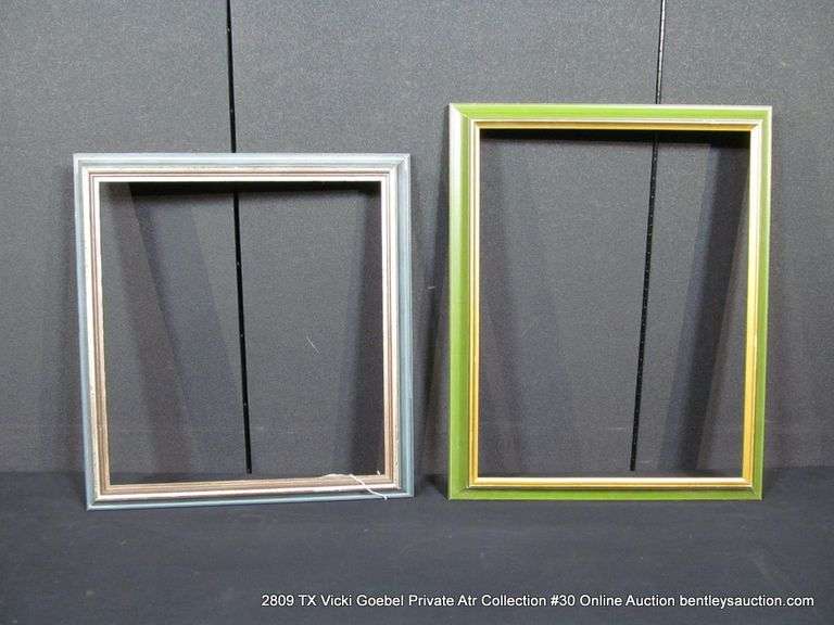 2 FRAMES: 1-BLUE PAINTED, 1-GREEN PAINTED, 2 X MONEY 1 FRAME IS 14 X 18 & 17 X 21