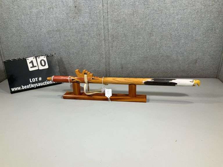 HANDCRAFTED NATIVE AMERICAN-STYLE FLUTE EAGLE DESIGN W/ STAND