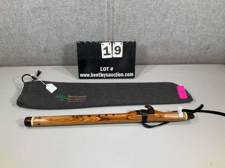 NATIVE AMERICAN-STYLE FLUTE W/ LEATHER FRINGES AND TURQUOISE INLAY