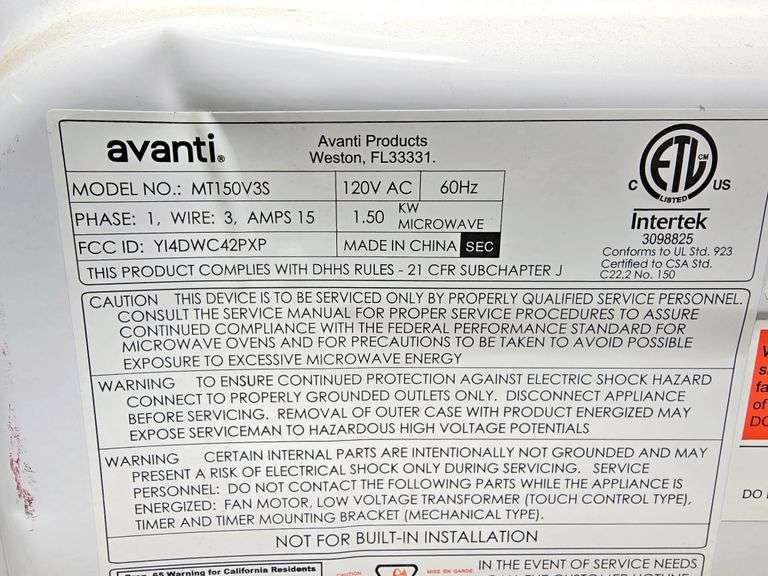 AVANTI MICROWAVE