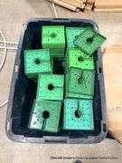 3-BLACK PLASTIC TOTES W/ IRRIGATION CAPS, 1-BOX OF WATER LINES