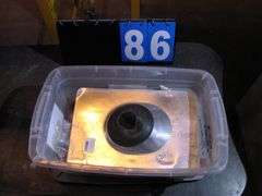 PLASTIC TOTE W/ MISC. ITEMS