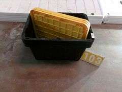 3 - BLACK PLASTIC TOTES W/ YELLOW LIDS - 3 X MONEY