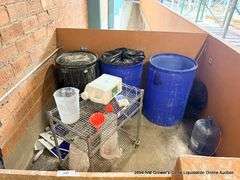 SQUARE AREA OF PLASTIC BARRELS AND METAL CART