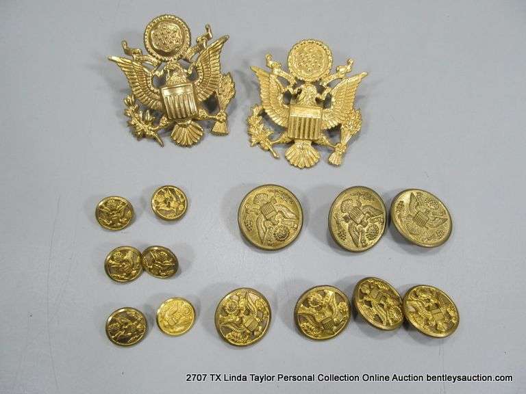 BAG: (15) US ARMY MILITARY OFFICER BUTTONS, BADGES - Bentley ...
