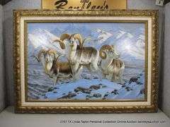FRAMED PAINTING BY CYNTHIE FISHER - WILDLIFE - BIGHORN SHEEP IN SNOW, 29" X 40" OVERALL