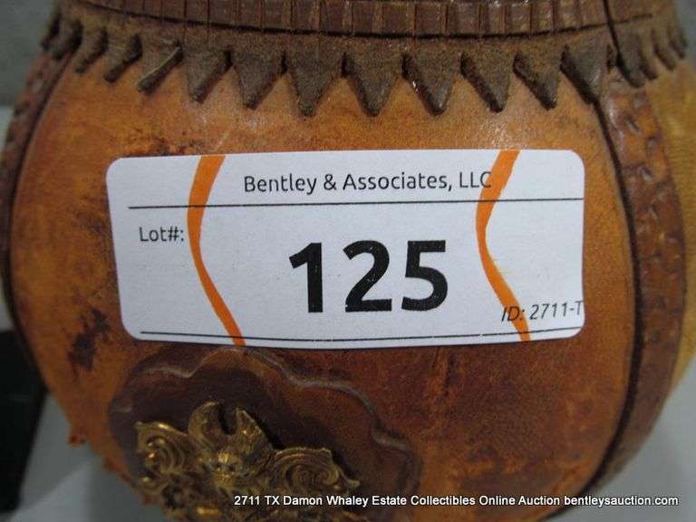 LEATHER WRAPPED CERAMIC POT