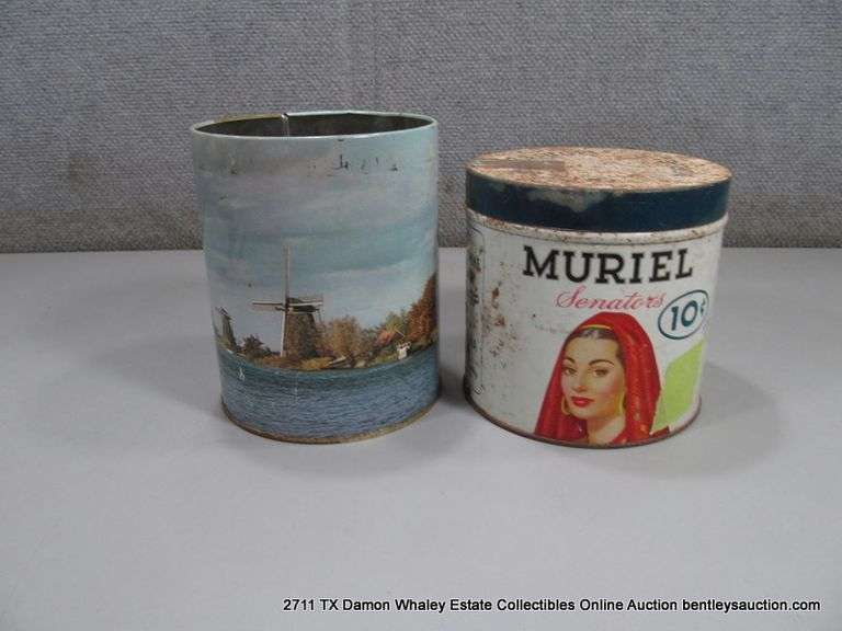 LOT: (2) ANTIQUE TINS - UT RECHT HOLLAND, MURIEL SENATORS TOBACCO TIN