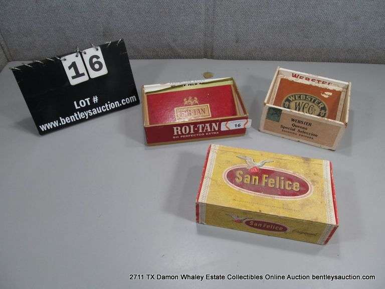 LOT: (3) ANTIQUE CARDBOARD CIGAR BOXES - WEBSTER QUEENS SPECIAL SELECTION, ROI-TAN PERFECTOS EXTRA, 