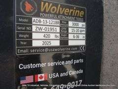 WOLVERINE ADB-13-1218R SKID STEER W/ AUGER DRIVE & BIT, S/N ZW-01951