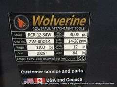 WOLVERINE SKID STEER ROCK RAKE MODEL: RCR-12-84W, S/N: ZW-00014