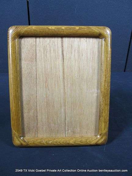 OAK STAINED WOODEN FRAME, - W/ BACK & STAND 10 X 12