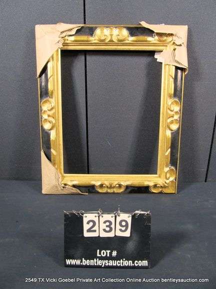 BLACK & GOLD PAINTED, CARVED ORNATE WOODEN FRAME 23 X 27