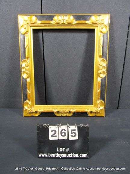 BLACK & GOLD PAINTED, CARVED ORNATE WOODEN FRAME 22 X 26