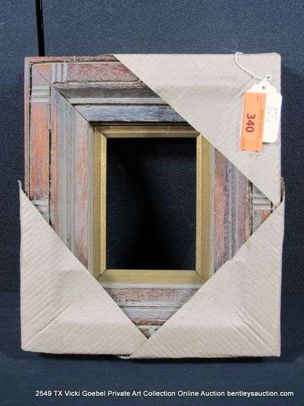 STAINTED WOOD, W/ GOLD PAINTED INLAY, CARVED WOODEN FRAME 12 X 14