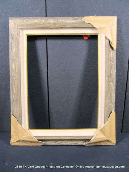DARK DRIFTWOOD STYLE, W/ LINEN & GOLD INLAY, WOODEN FRAME 27 X 33