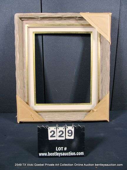 BROWN & GOLD PAINTED DRIFTWOOD, W/ LINEN INLAY, WOODEN FRAME 26 X 30