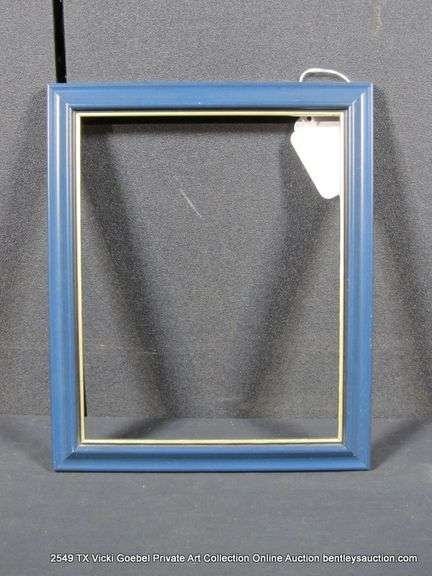 NAVY BLUE PAINTED, W/ THIN SILVER PAINTED INLAY, WOODEN FRAME 10 X 12
