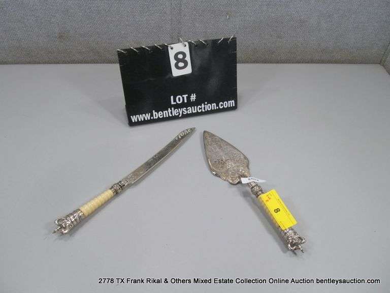 LOT 2: BEVERLEY CLARK COLLECTION WEDDING CAKE SERVER  & KNIFE SET, ORNATE, SILVER PLATED