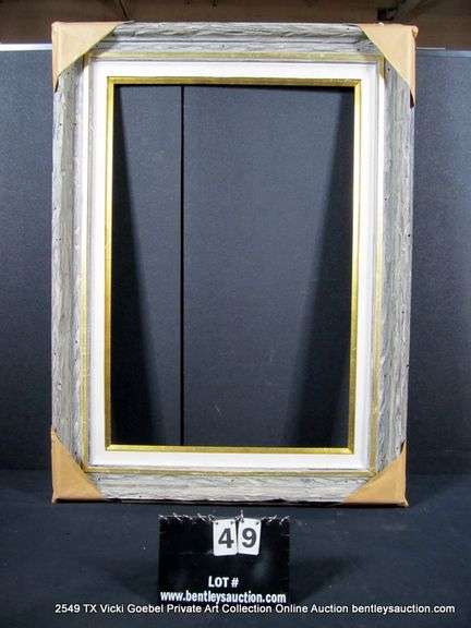 DARK DRIFTWOOD STYLE & PAINTED GOLD, W/ LINEN INLAY, WOODEN FRAME 35 X 47