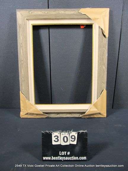 DARK DRIFTWOOD STYLE, W/ LINEN & GOLD INLAY, WOODEN FRAME 27 X 33