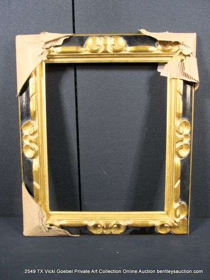 BLACK & GOLD PAINTED, CARVED ORNATE WOODEN FRAME 23 X 27