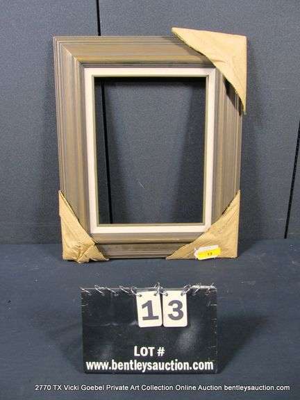 WALNUT-STAINED, W/ LINEN INLAY, CARVED WOODEN FRAME 20 X 24