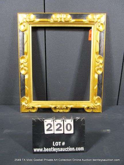 GOLD & BLACK PAINTED, CARVED ORNATE WOODEN FRAME 23 X 27