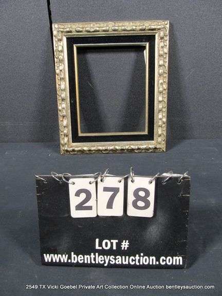 SILVER PAINTED, W/ BLACK VELVET INLAY, CARVED WOODEN FRAME 13 X 15