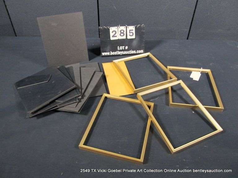 LOT 4 - GOLD METAL FRAMES, W/ BLACK STANDS 9 X 11