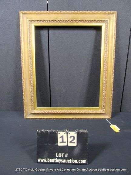 GOLD PAINTED W/ RED ACCENTS, CARVED WOODEN FRAME 25 X 29