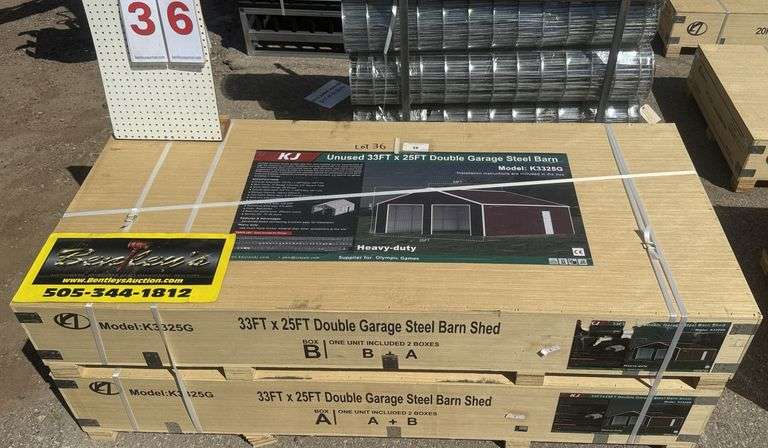 2025 KJ DOUBLE GARAGE STEEL BARN MODEL: K3325G, 33' X 25', 2 CRATES